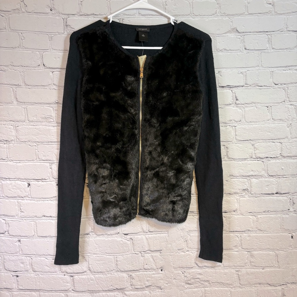 NWT Ann Taylor Black Faux Fur Jacket